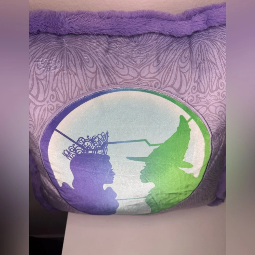 Wicked For Good Silhouette Faux Fur Decorative Pillow Glinda Elphaba 22x22Purple